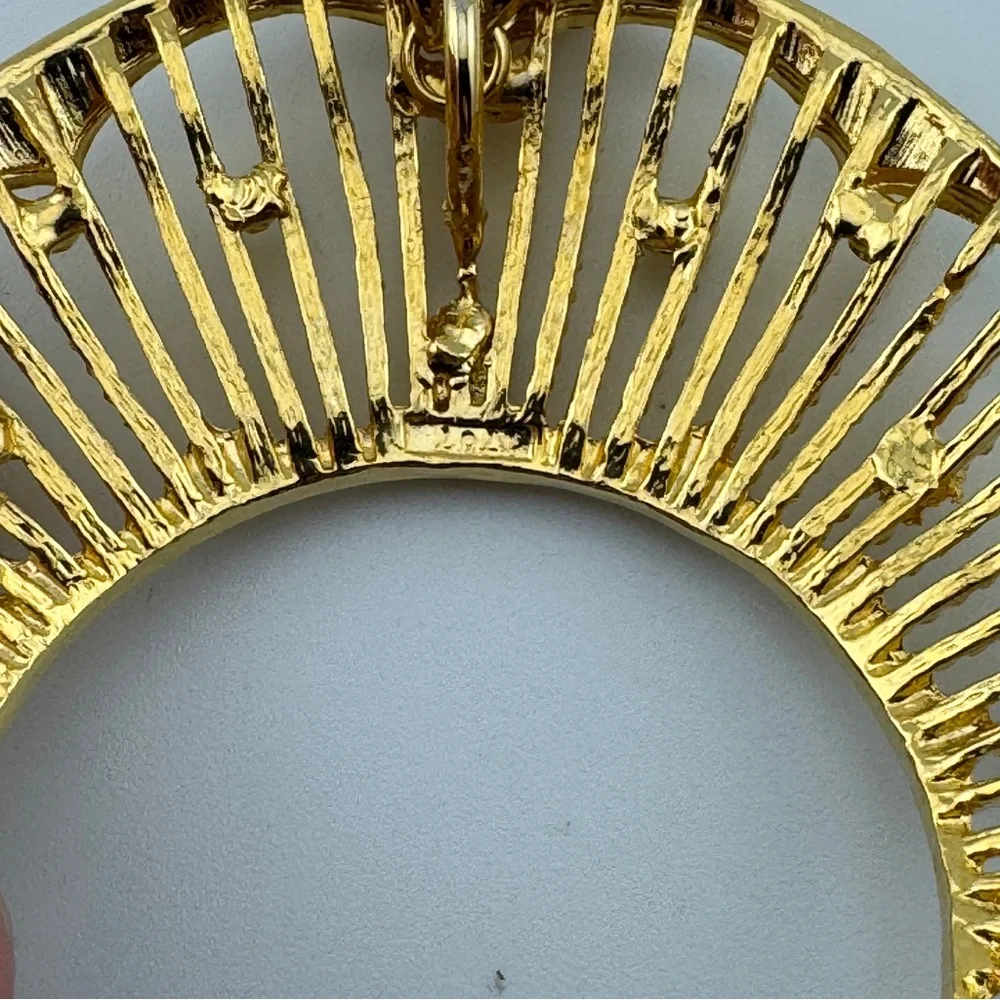 Sparkling Gold Tone Crescent Moon Pendant Necklace | Celestial | Statement - Picture 7 of 11